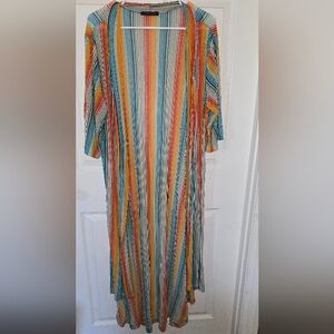 Crazy Train "The Dania Duster" Striped Long Open Front Kimono Cover - Multicolor